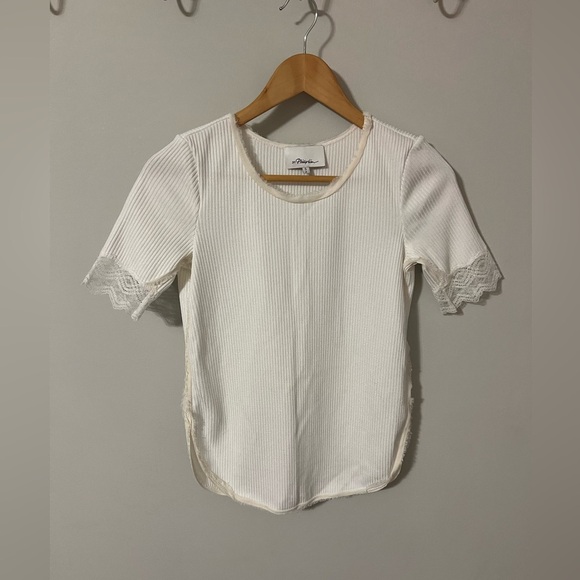 3.1 Phillip Lim Ribbed Lace Trim Sweater Tee White Small - Picture 1 of 6